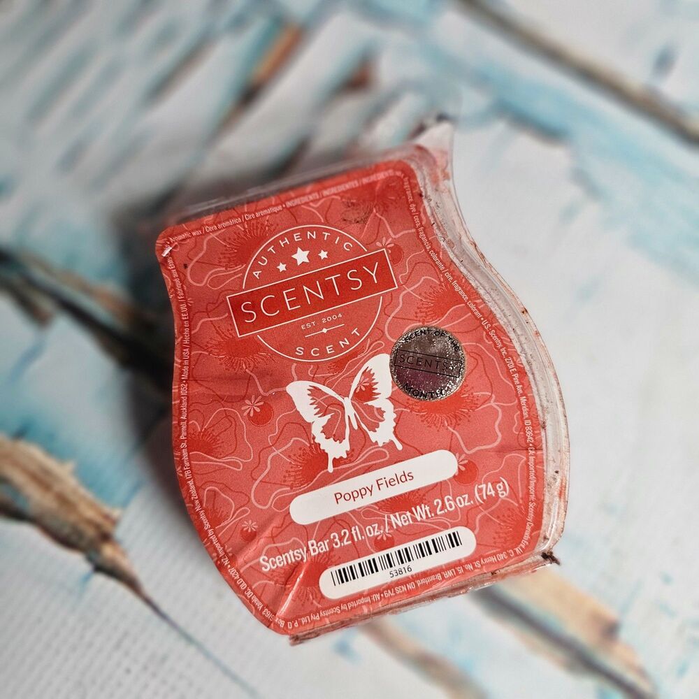 Scentsy Poppy Fields Wax Bar Red Poppy Fig Rose Petals Retired Full 3.2 oz